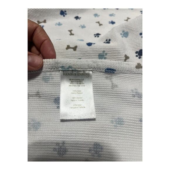 Koala Baby Paw Print Puppy Dog Blanket Bones White Blue Tan Thermal Waffle Weave - Picture 3 of 6